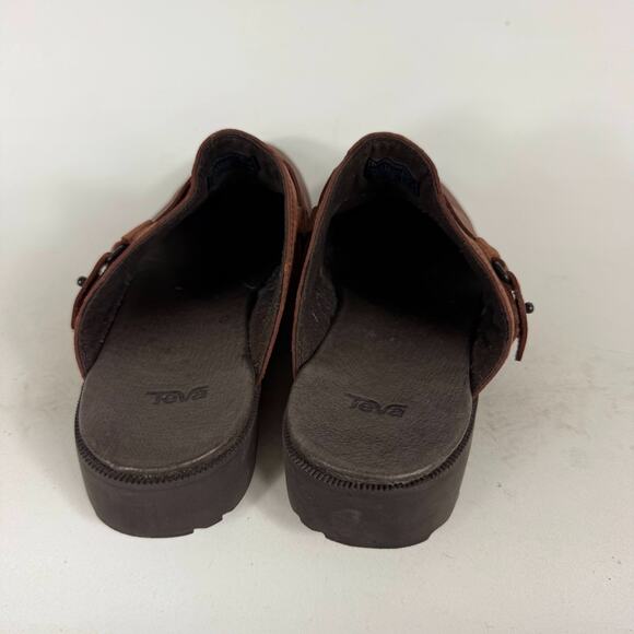 Teva Clogs Women's 8.5 Brown Leather Waterproof Slip-On Block Heel Round Toe - Picture 7 of 10